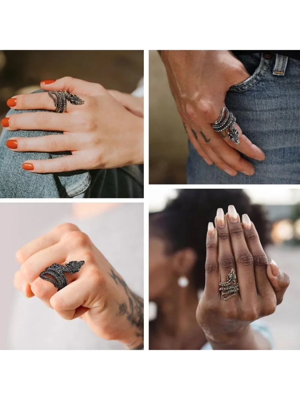 Punk Gothic Snake Wrap Ring for Men & Women, Stainless Steel, Biker Jewelry